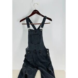 Love Tree Distressed Outdoor Full Front Buttons Denim Jump‎ Suits Black Size M